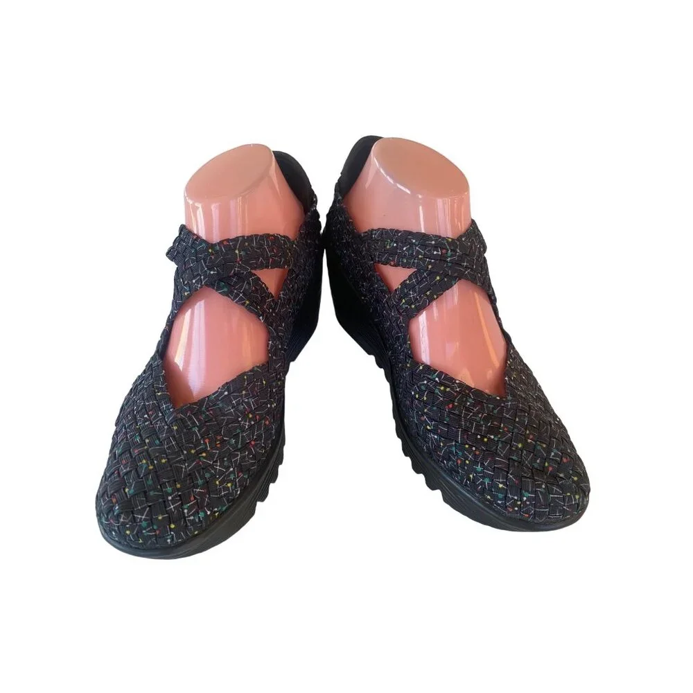 BERNIE MEV Women's 41 Cleopatra Pops Fabric Wedge Shoes US 11 Black - Picture 4 of 11